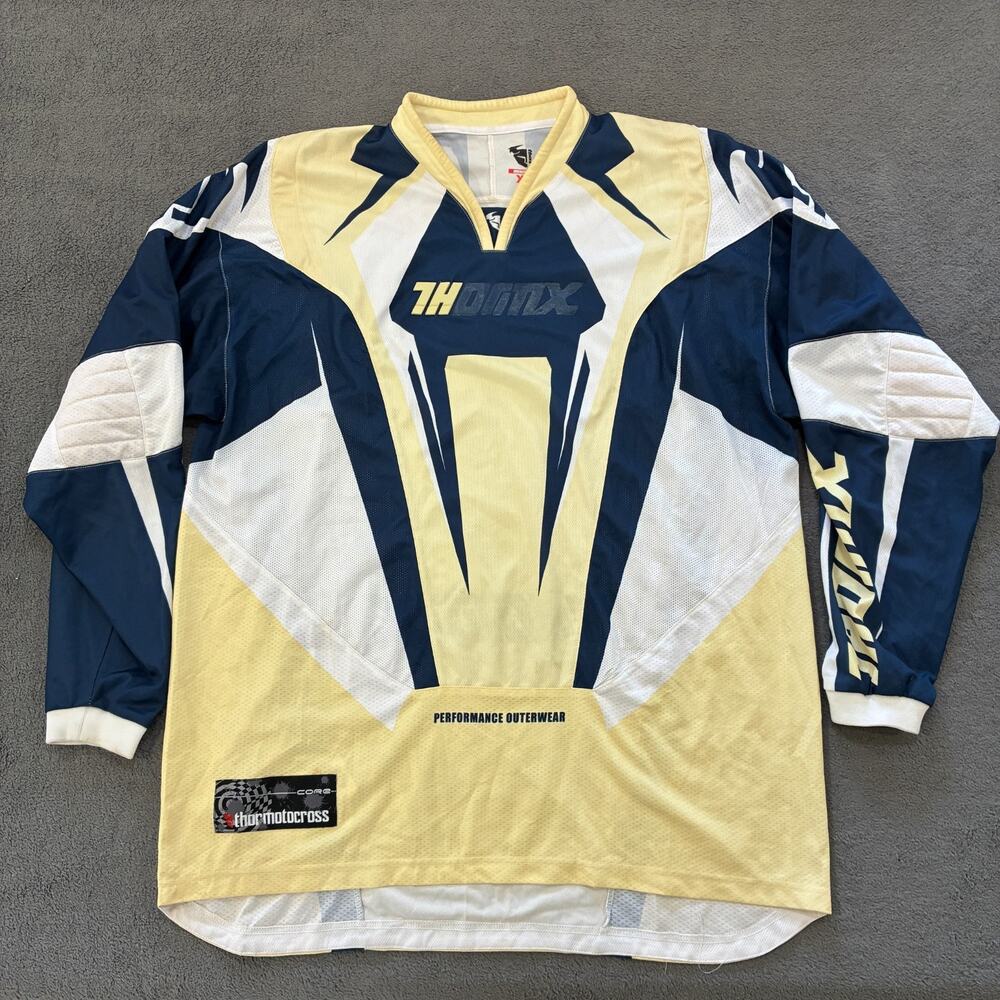 Thor Motocross Core THQMX Yellow Navy Blue Riding Motocross Jersey Men's Size XL